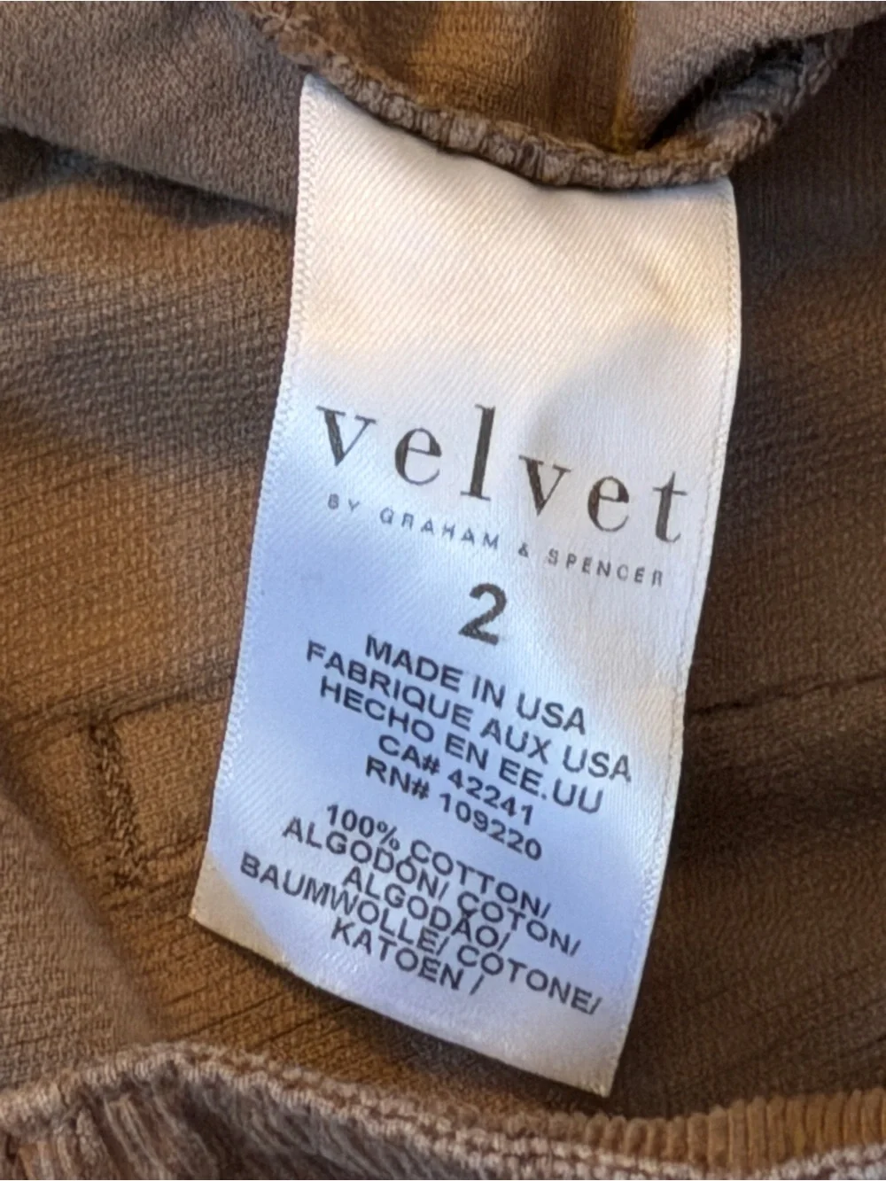 Velvet Vera Corduroy Cargo Style Pocket Pant Brown